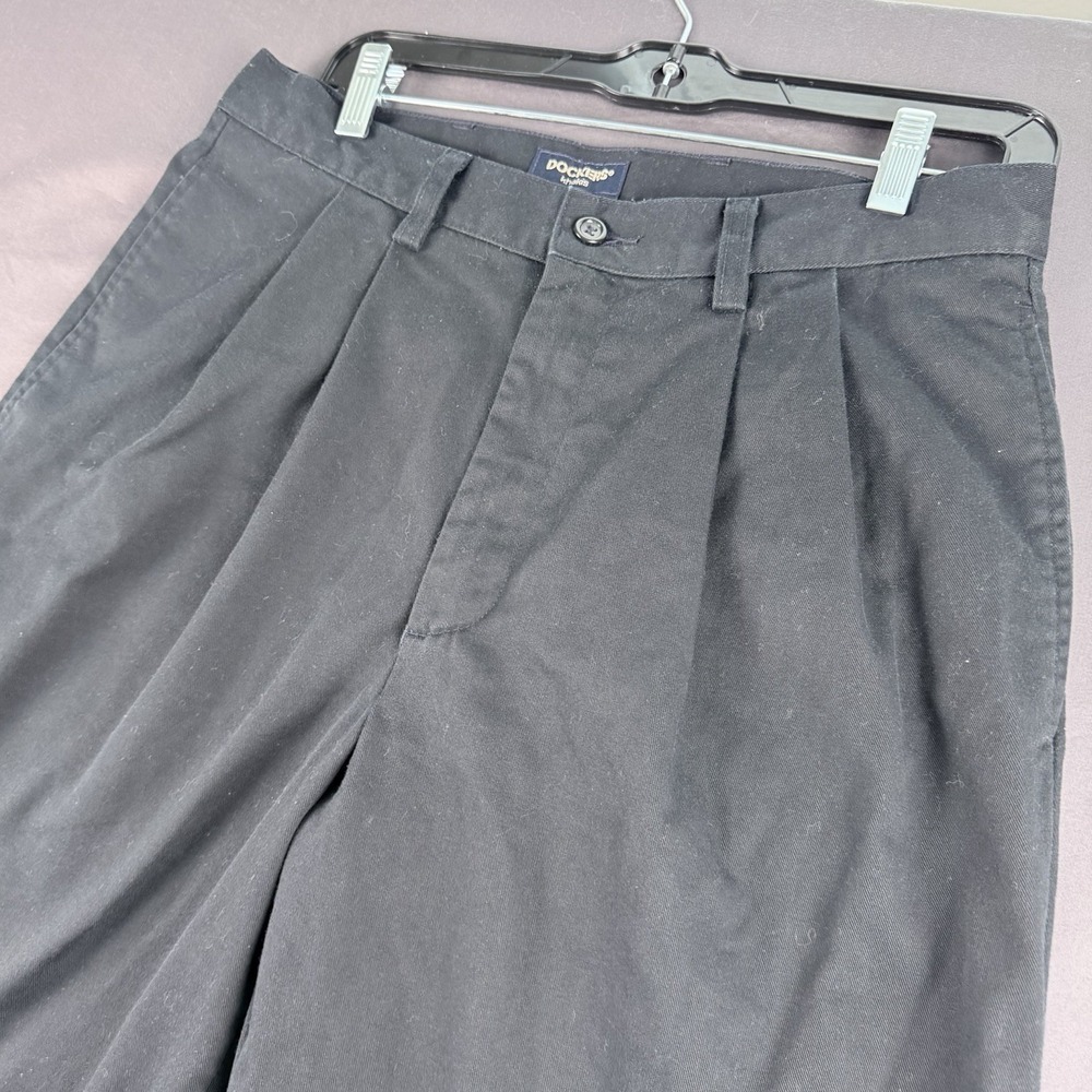 Dockers Men's Black Pleated Straight Leg Twill Cotton Chino Pants 32